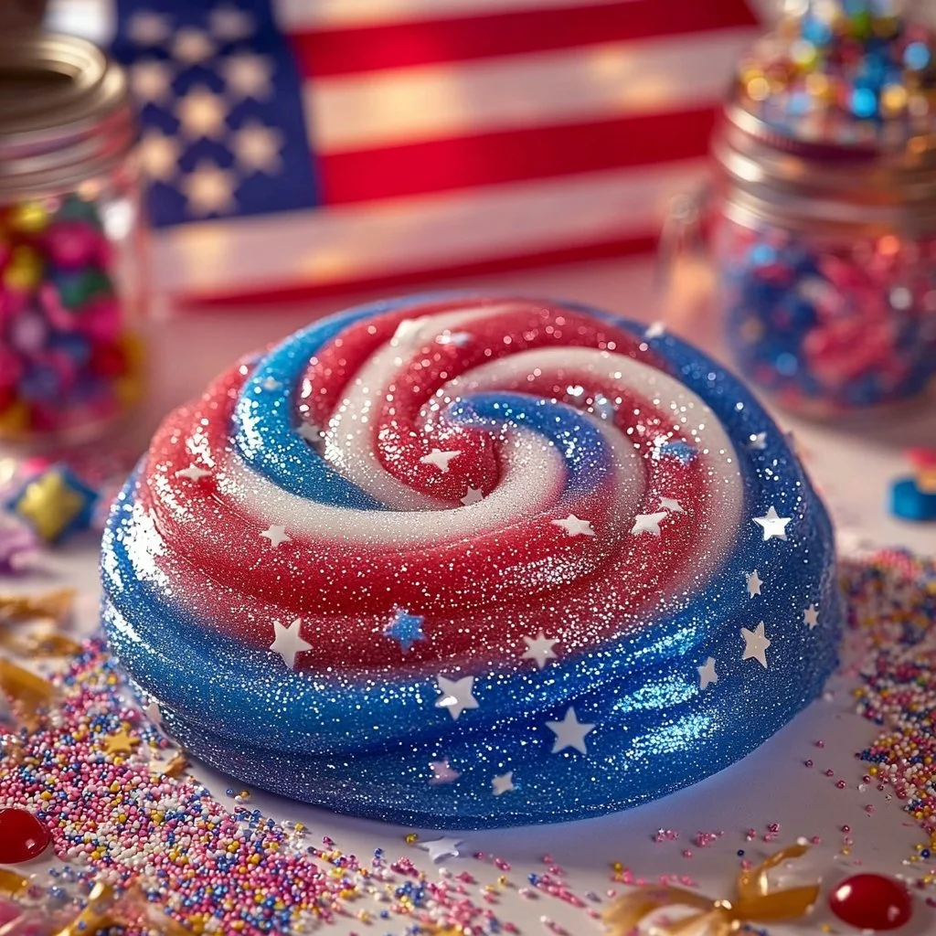 Colorful 4th of July glitter slime with stars and stripes