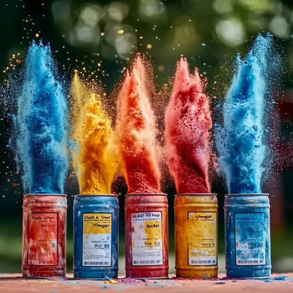Chalk and vinegar pop rocket experiment for kids