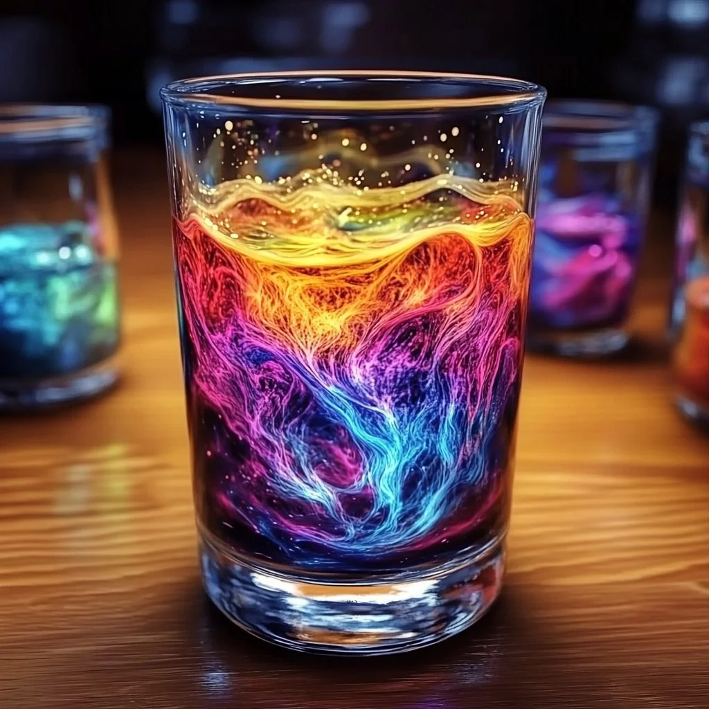 A colorful display of fireworks in a cup, showcasing festive ingredients and decorations.