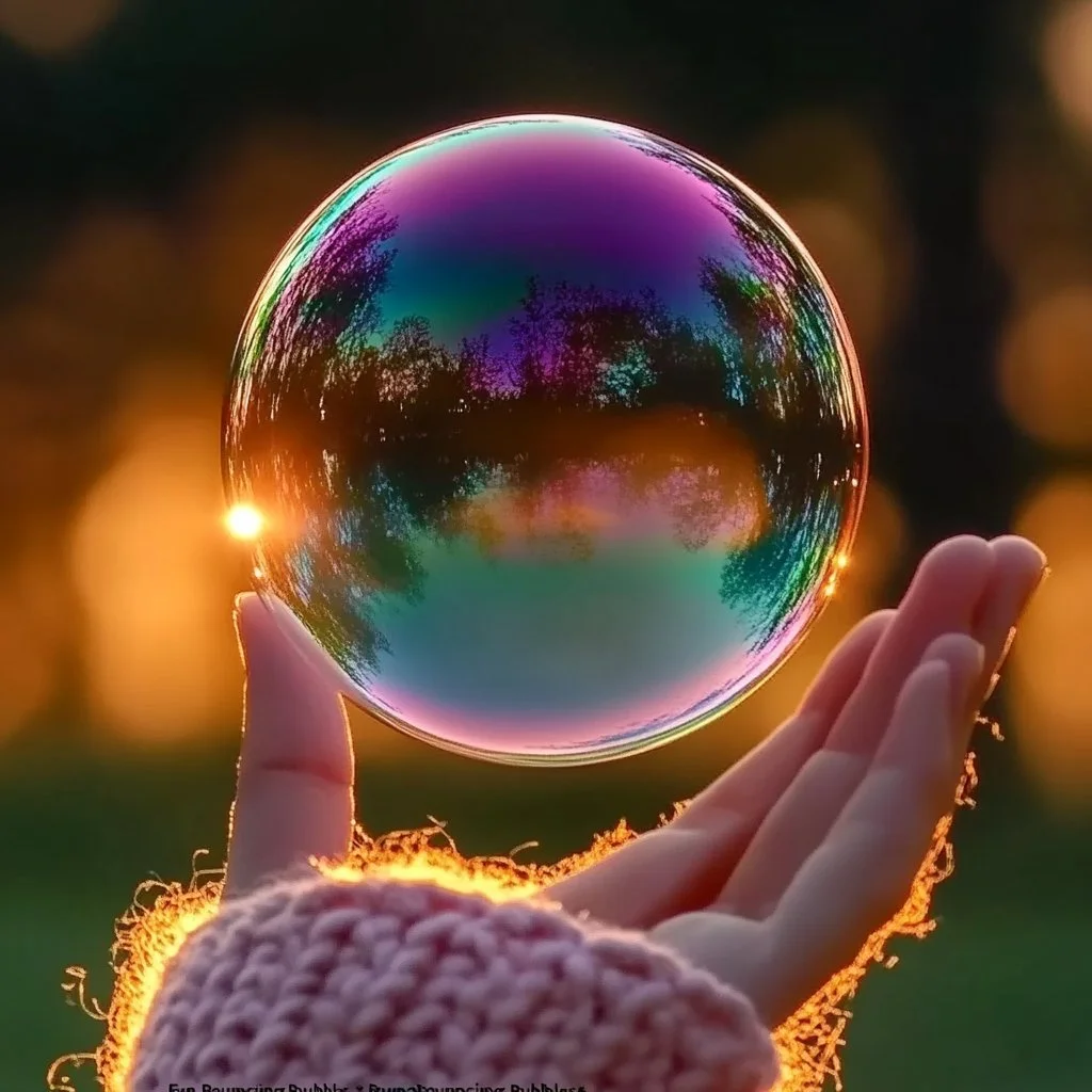 Colorful fun bouncing bubbles floating in the air