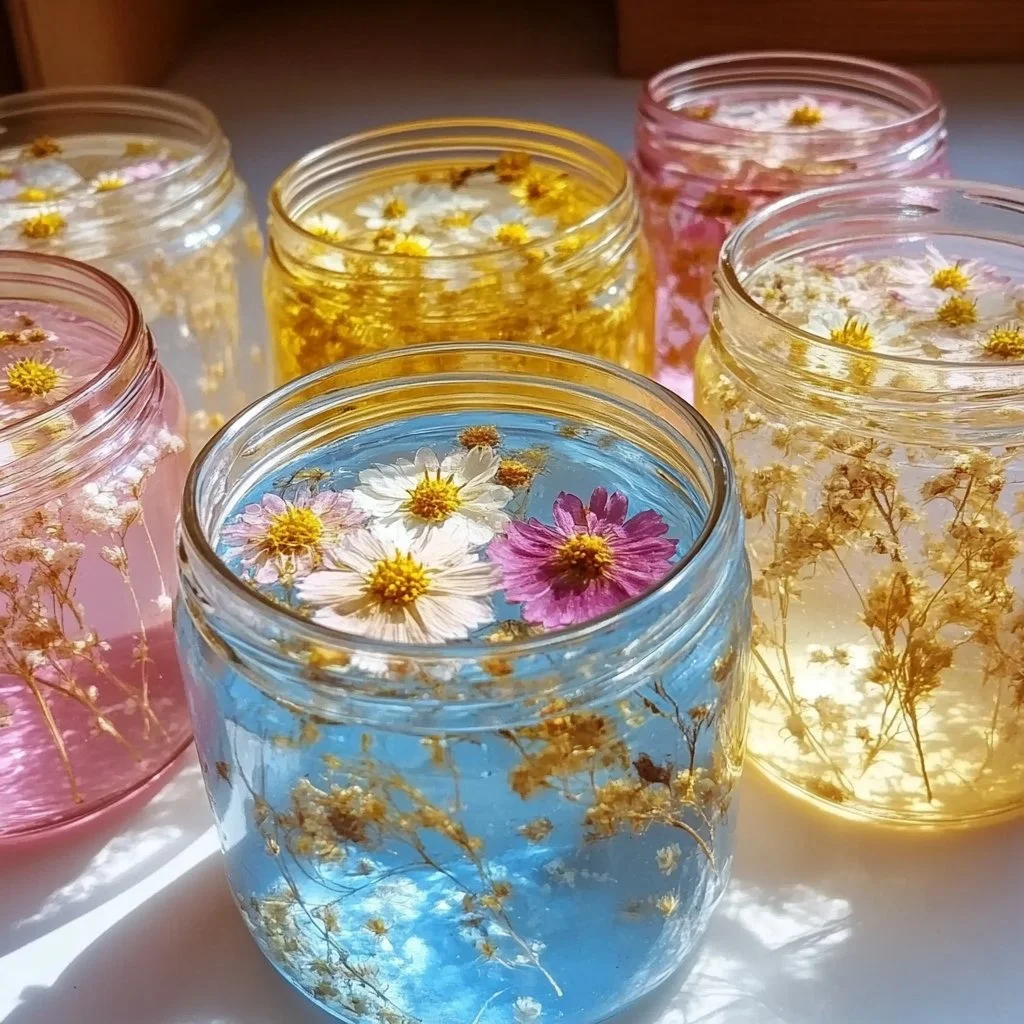 Homemade gel air fresheners in jars with natural ingredients