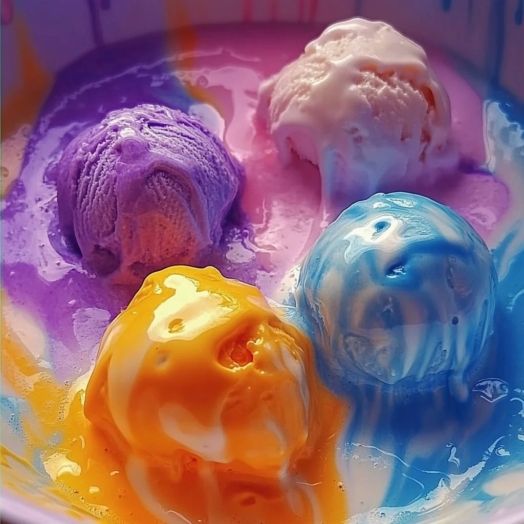 Melting rainbow science experiment with colorful layers and water