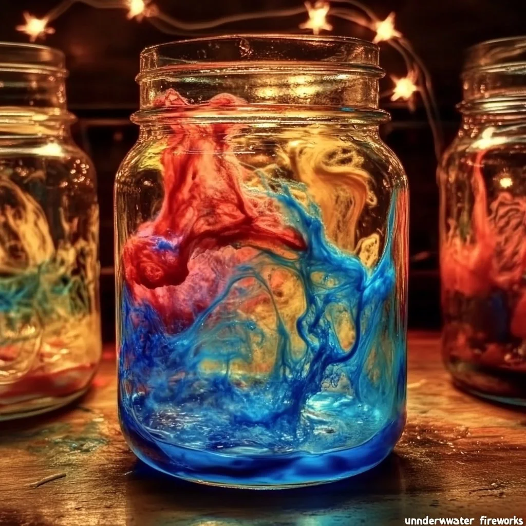 Underwater fireworks jar with colorful lights and captivating underwater display.