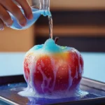 Apple Volcano Experiment with ingredients and how-to guide