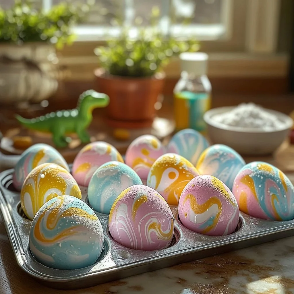 Homemade baking soda dinosaur eggs for kids' science activities.