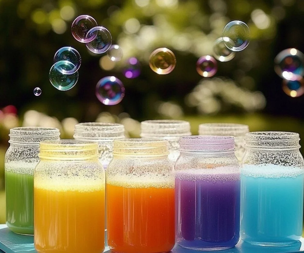 DIY bubble solution recipe for making soap bubbles at home.