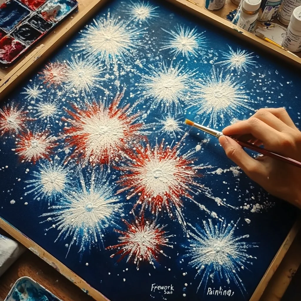Colorful DIY firework salt painting artwork with vibrant designs and textures.
