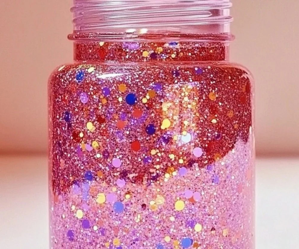 DIY glitter jar tutorial with vibrant colors and sparkling effects.