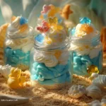 Edible aquarium fluff made from colorful candies and desserts.