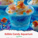 Colorful edible candy aquarium filled with assorted sweets and treats