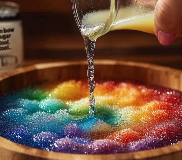 Colorful Fireworks Rainbow Sugar Explosion dessert with vibrant sugar layers.