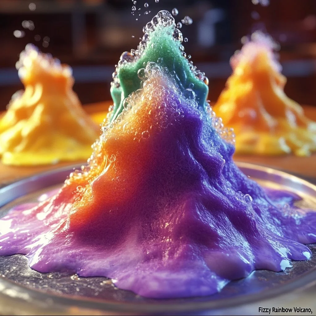 Fizzy Rainbow Volcano science experiment with colorful eruptions