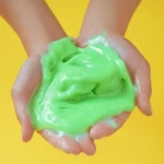 Fluffy green slime, safe for kids, perfect for play and creativity.