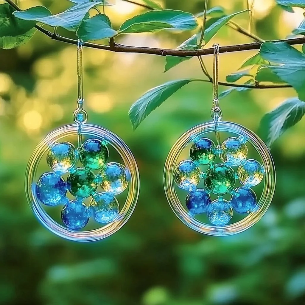 Colorful glass bead suncatcher reflecting sunlight and creating colorful shadows.