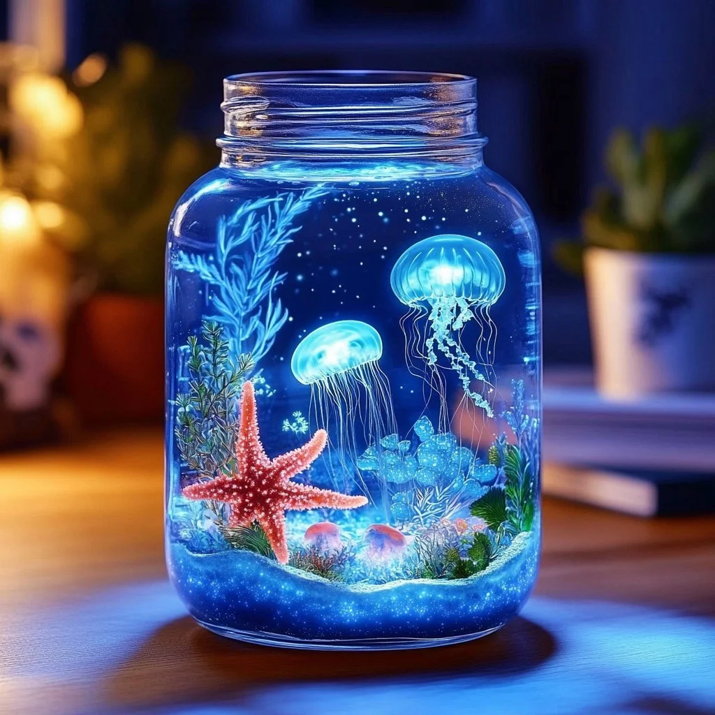 Glow-in-the-Dark Ocean Jar illuminating the dark with ocean-inspired design