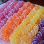 Colorful homemade Kool-Aid licorice ropes on a wooden surface.