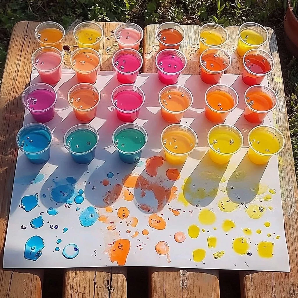 A child painting with bubbles, creating colorful patterns on paper.