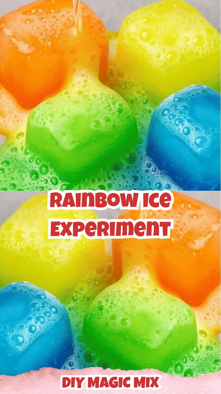 Colorful rainbow ice experiment showcasing layers of vibrant ice colors