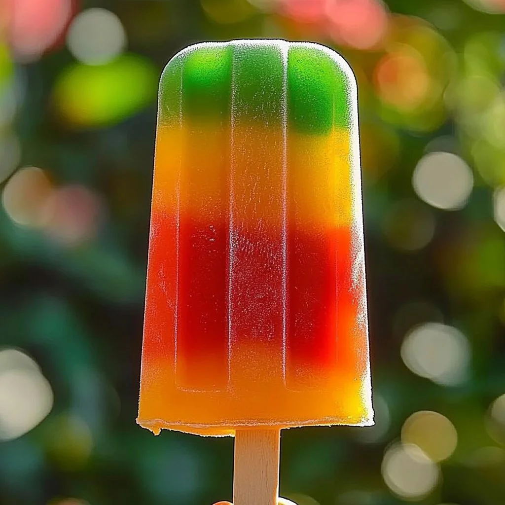 Colorful rainbow popsicles arranged on a white plate, perfect for summer treats.
