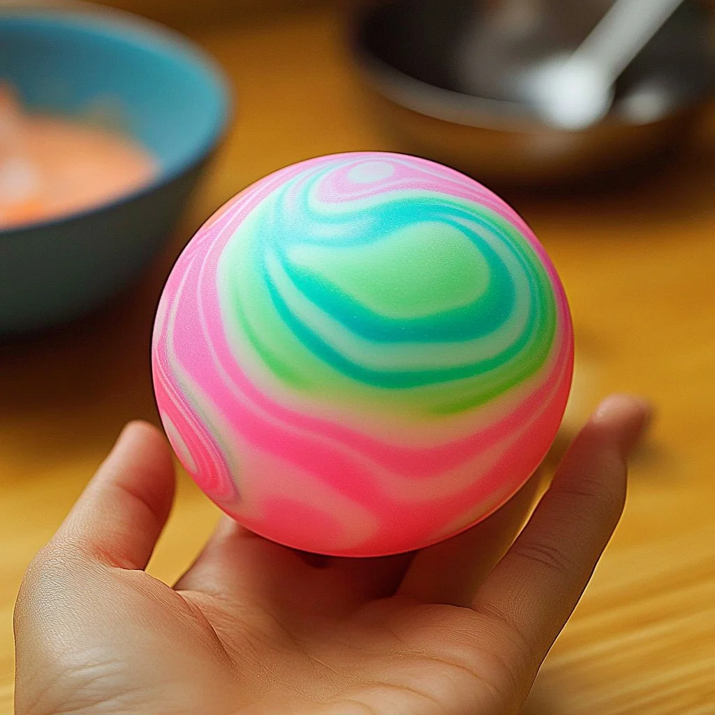 Swirl glowing bounce balls in various colors, perfect for play and decoration.