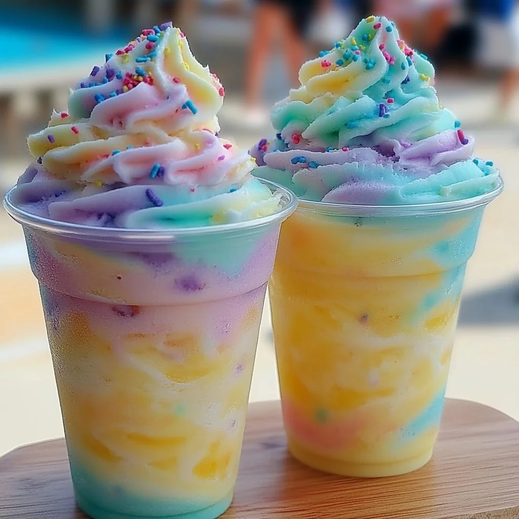 Tropical Sherbet Swirl mocktail served in a bright glass with garnishes.