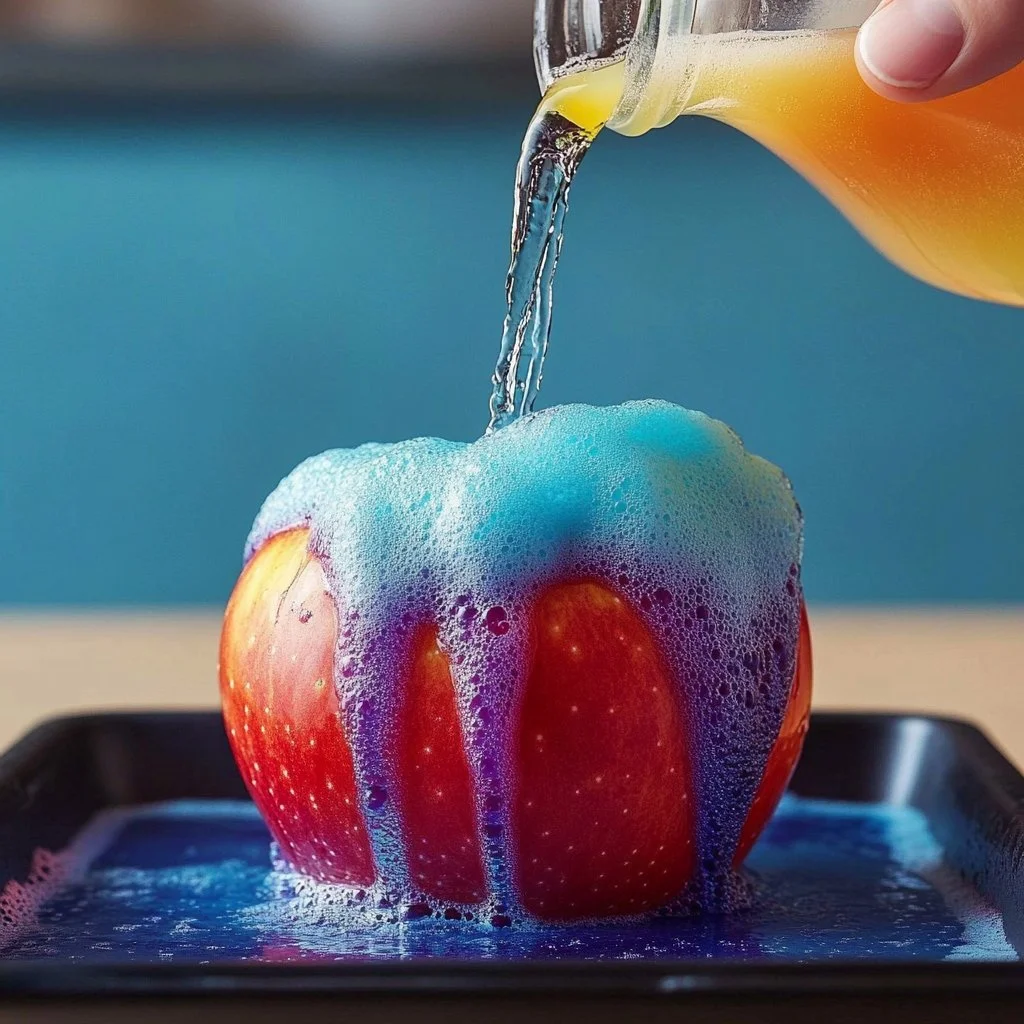 Apple Volcano Experiment demonstration with bubbling reaction