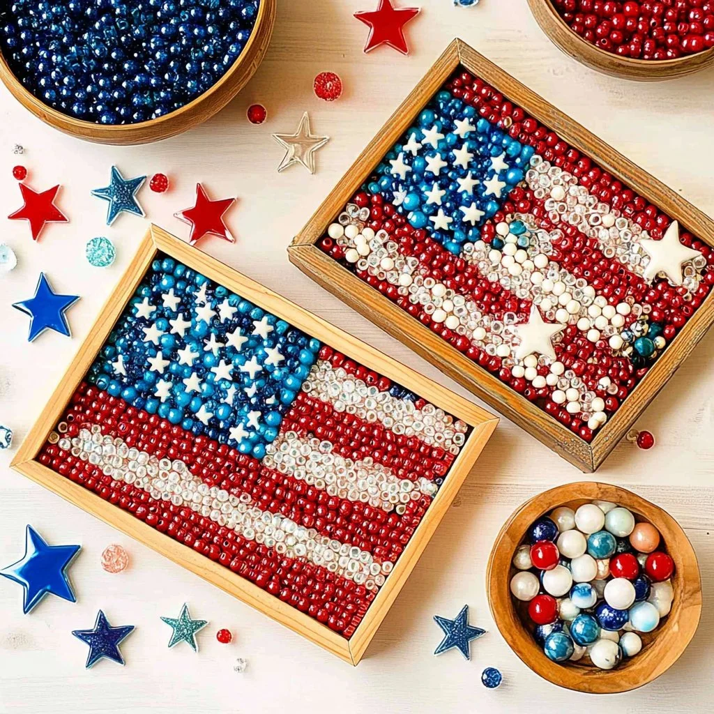 Cardboard American Flag Bead Art design showcasing creative craft ideas