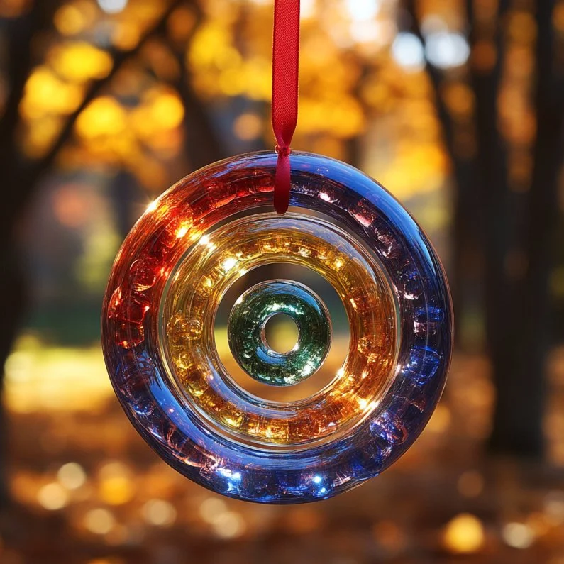 Colorful Clear Glue Suncatcher art piece hanging in a window