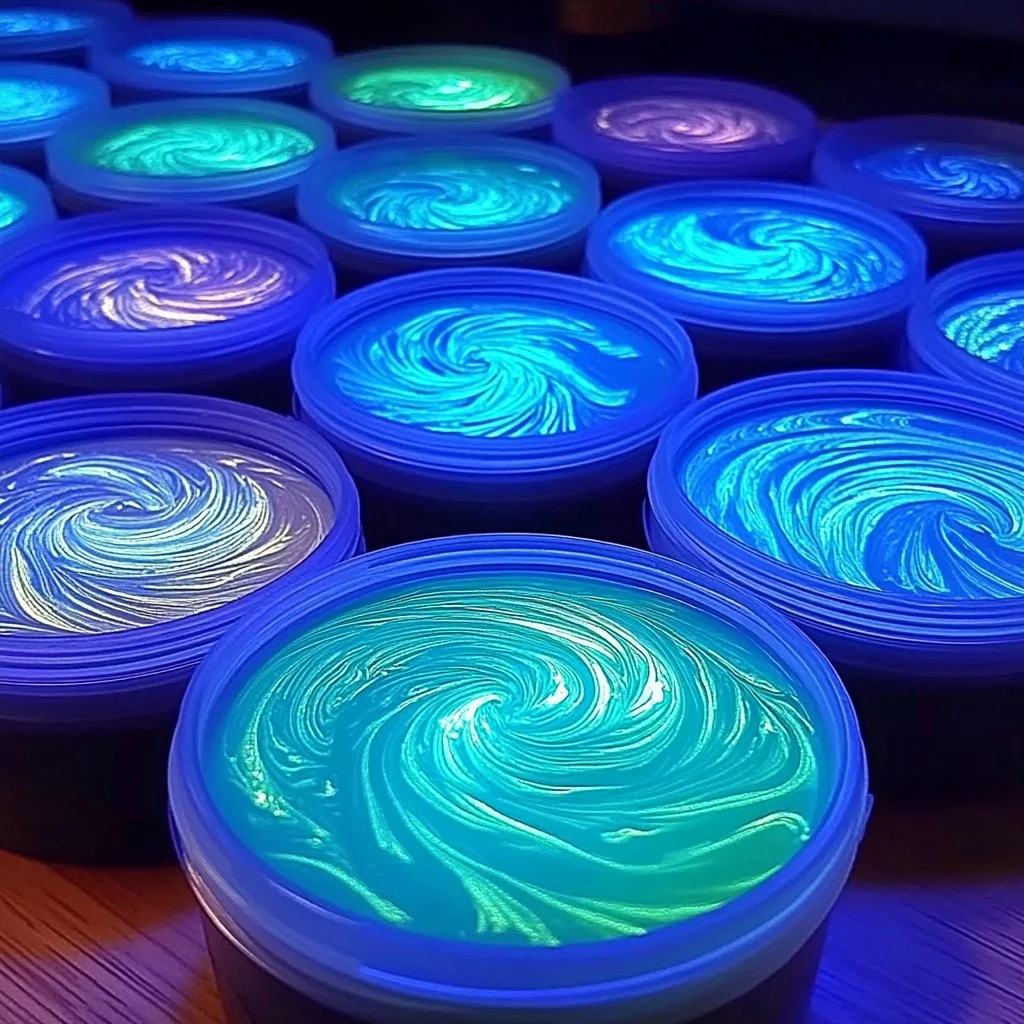 Homemade glow-in-the-dark puffy paint in various colors for DIY projects