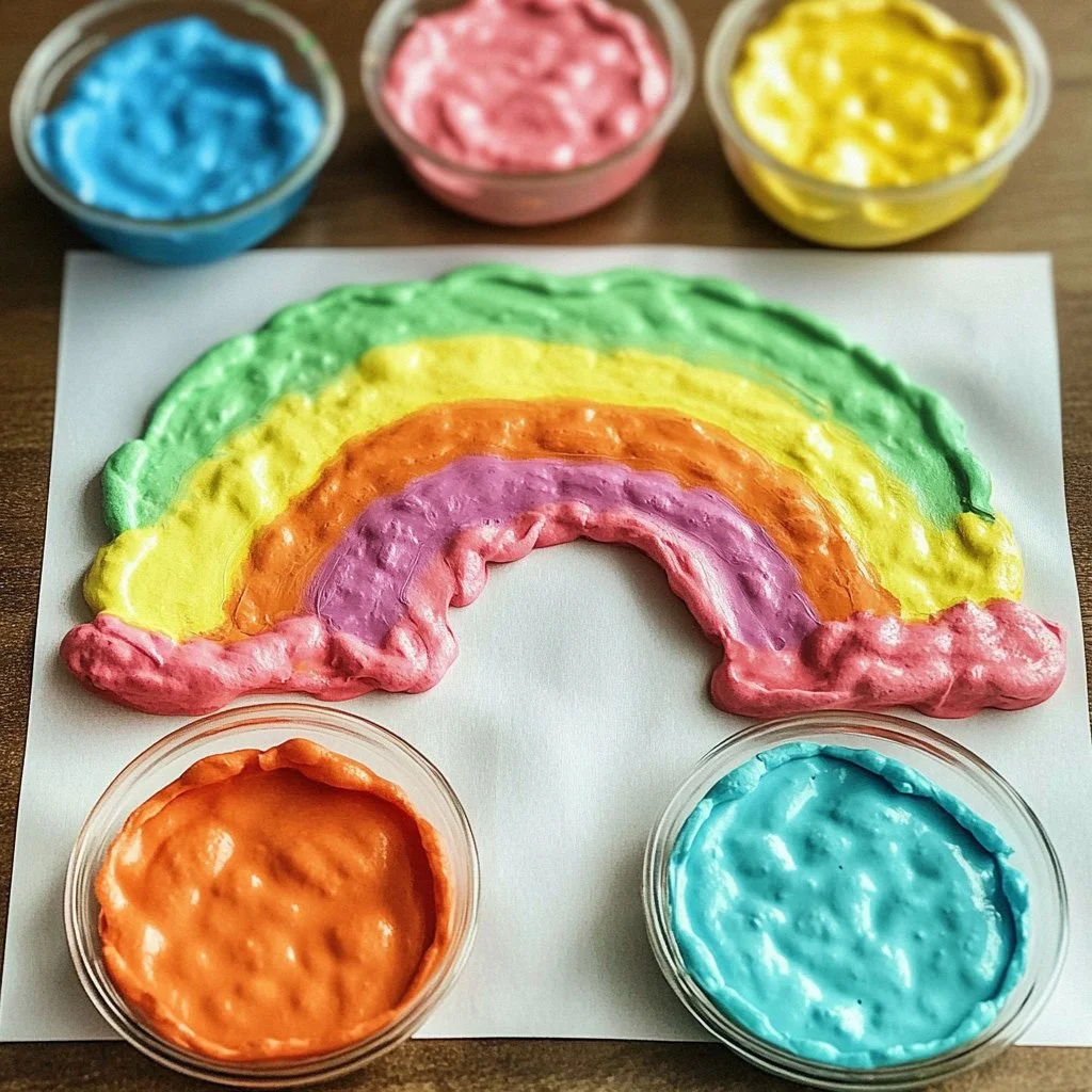 DIY Puffy Paint art project with colorful textured designs.