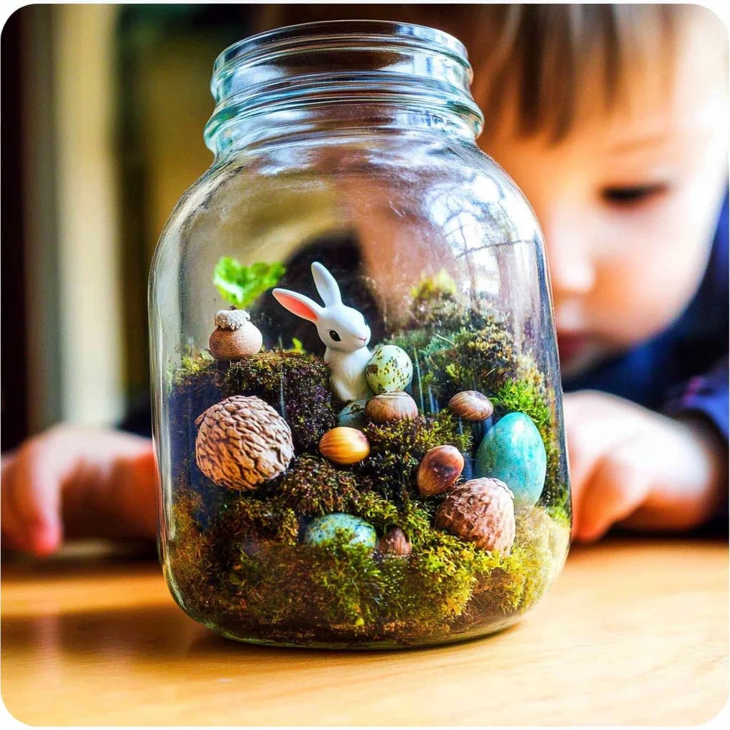 A DIY terrarium illustrating the water cycle in a mini ecosystem.