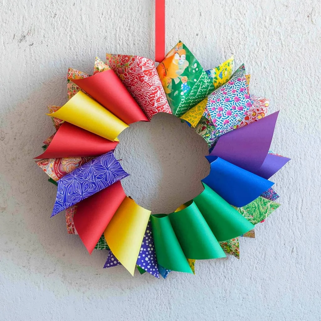 Colorful easy paper wreath decoration for home crafts
