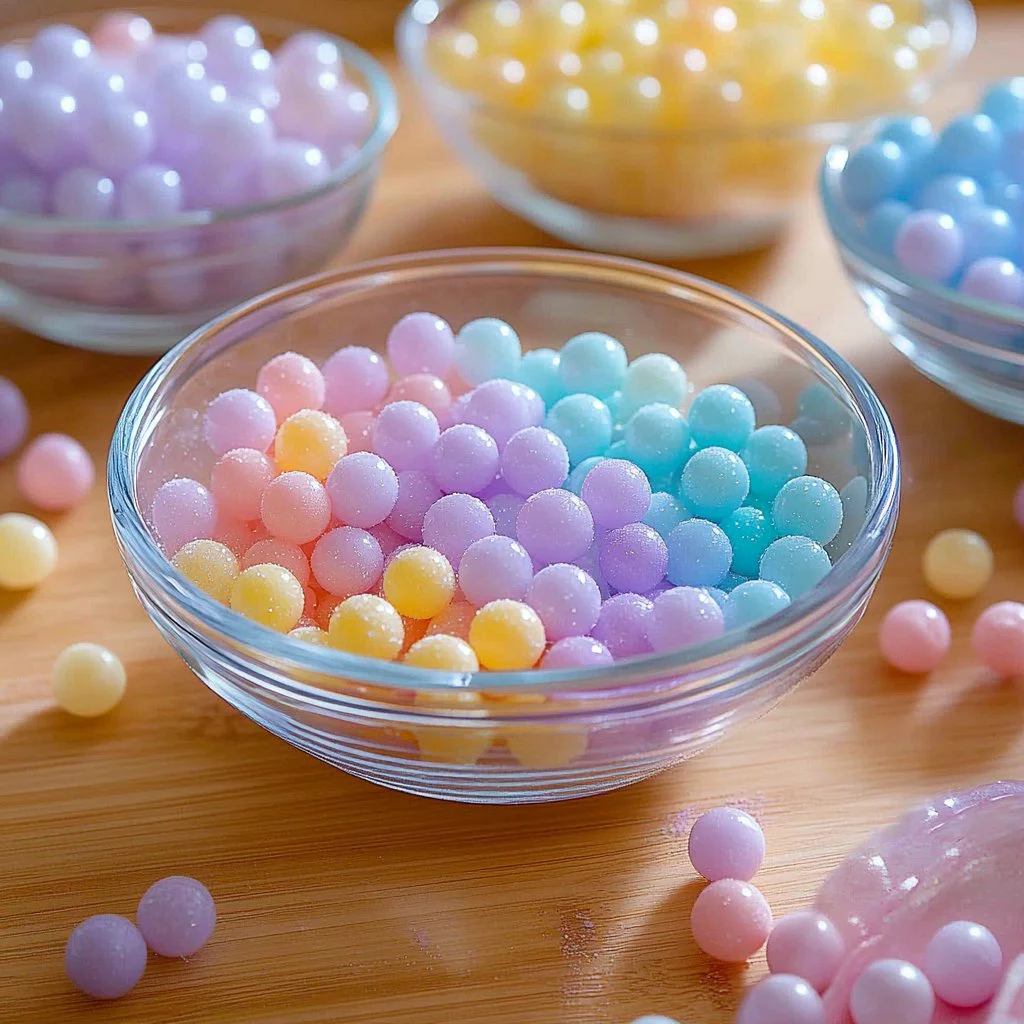 Edible tapioca water beads in a colorful dish for a refreshing dessert.