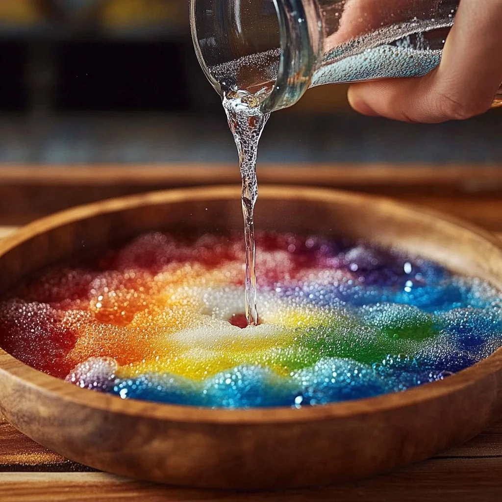Colorful fireworks creating a Rainbow Sugar Explosion in the night sky.