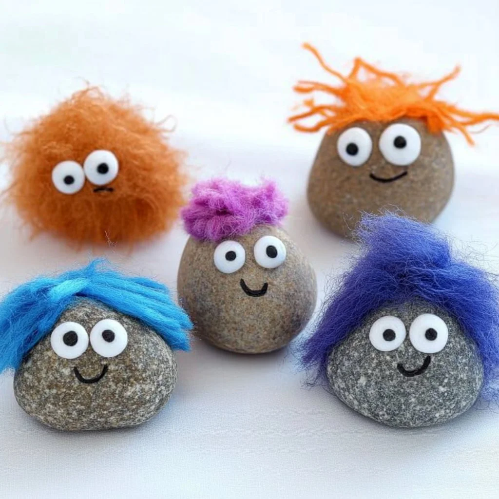 Fluffy Pet Rocks in various colors, perfect for decoration and gifting.