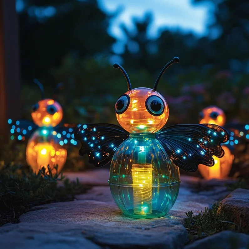 A cluster of glow-in-the-dark fireflies illuminating a dark night.