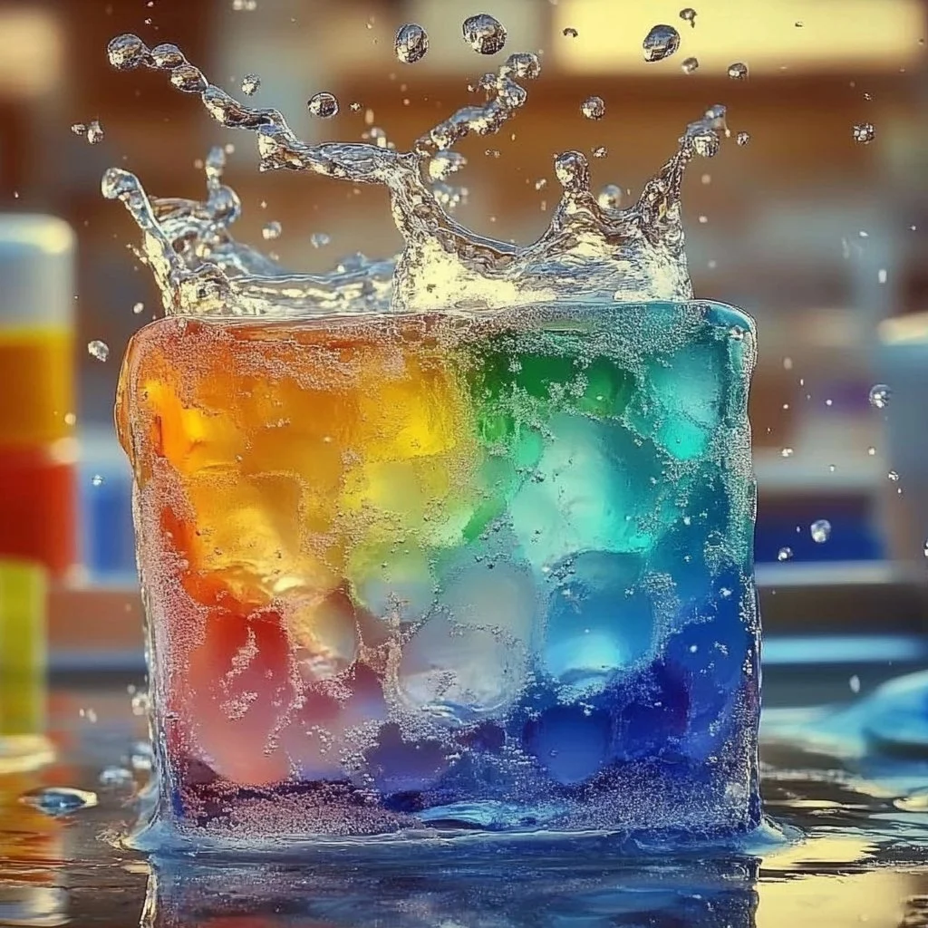 Creative ice painting experiment showcasing colorful designs on frozen surfaces.