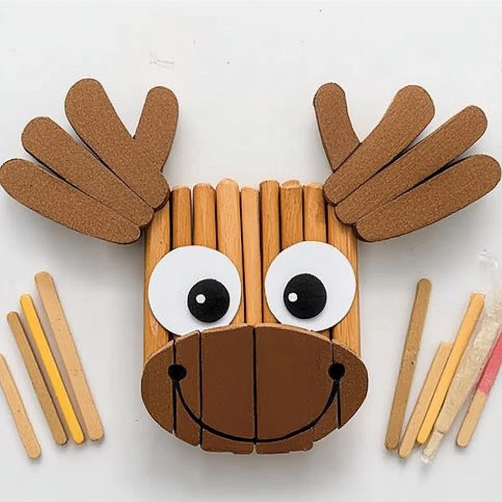 Crafted Popsicle Stick Moose decoration for kids' activities