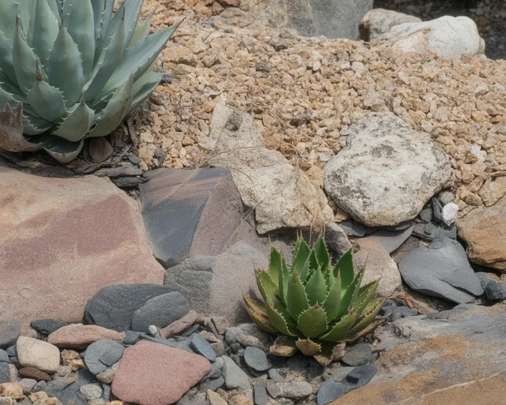 A vibrant xeriscaped yard showcasing diverse plants and low-water landscaping techniques.