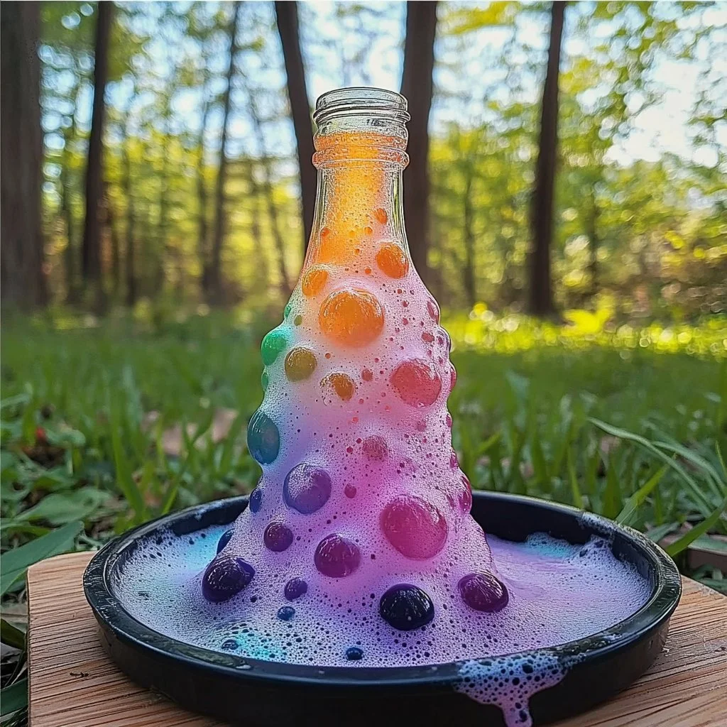 A vibrant baking soda and vinegar volcano eruption demonstrating a fun science experiment.