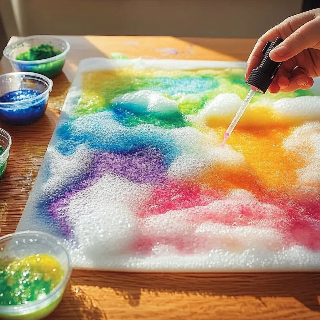 Baking soda painting artwork on canvas showcasing vibrant colors and texture
