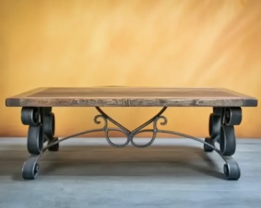 Rustic wooden coffee table with storage shelf, perfect for modern living rooms.
