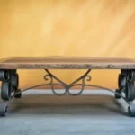 Rustic wooden coffee table with storage shelf, perfect for modern living rooms.