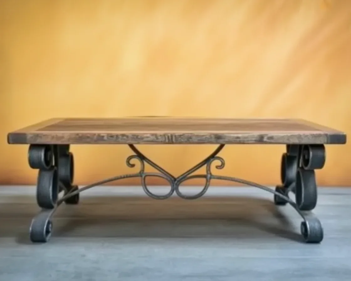 Rustic wooden coffee table with storage shelf, perfect for modern living rooms.