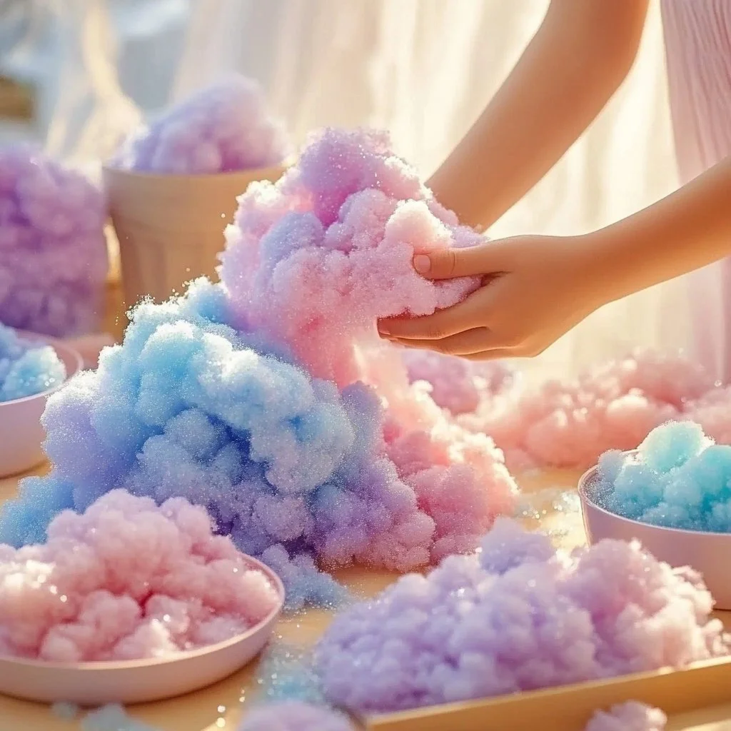 Homemade cornstarch and dish soap bubble dough for creative play.