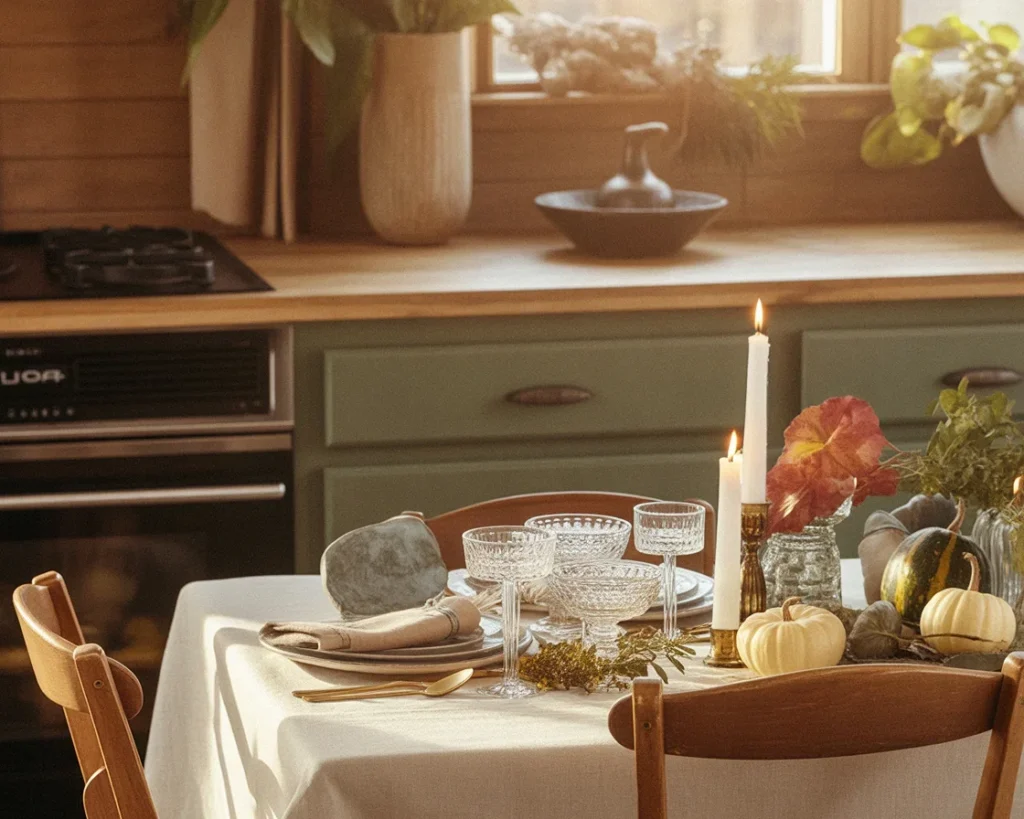 Beautiful Serax decorative tray for kitchen hosting table decor with fall centerpiece.