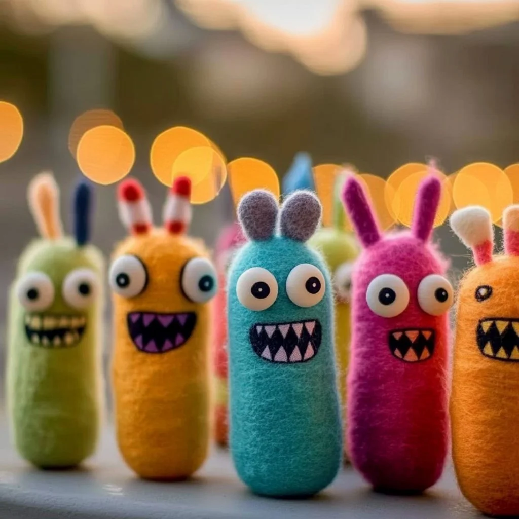Cute little monster finger puppets for imaginative play and storytelling.