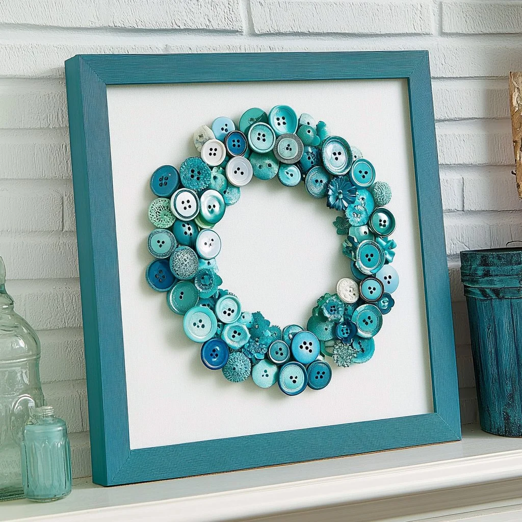 Colorful DIY Button Art project showcasing creative designs and assembly techniques.