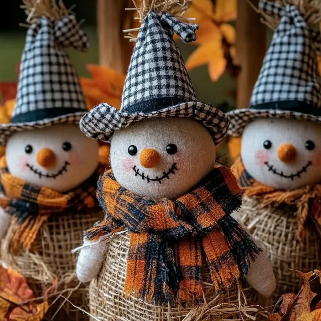 DIY fall scarecrow jar decorations with autumn colors and elements