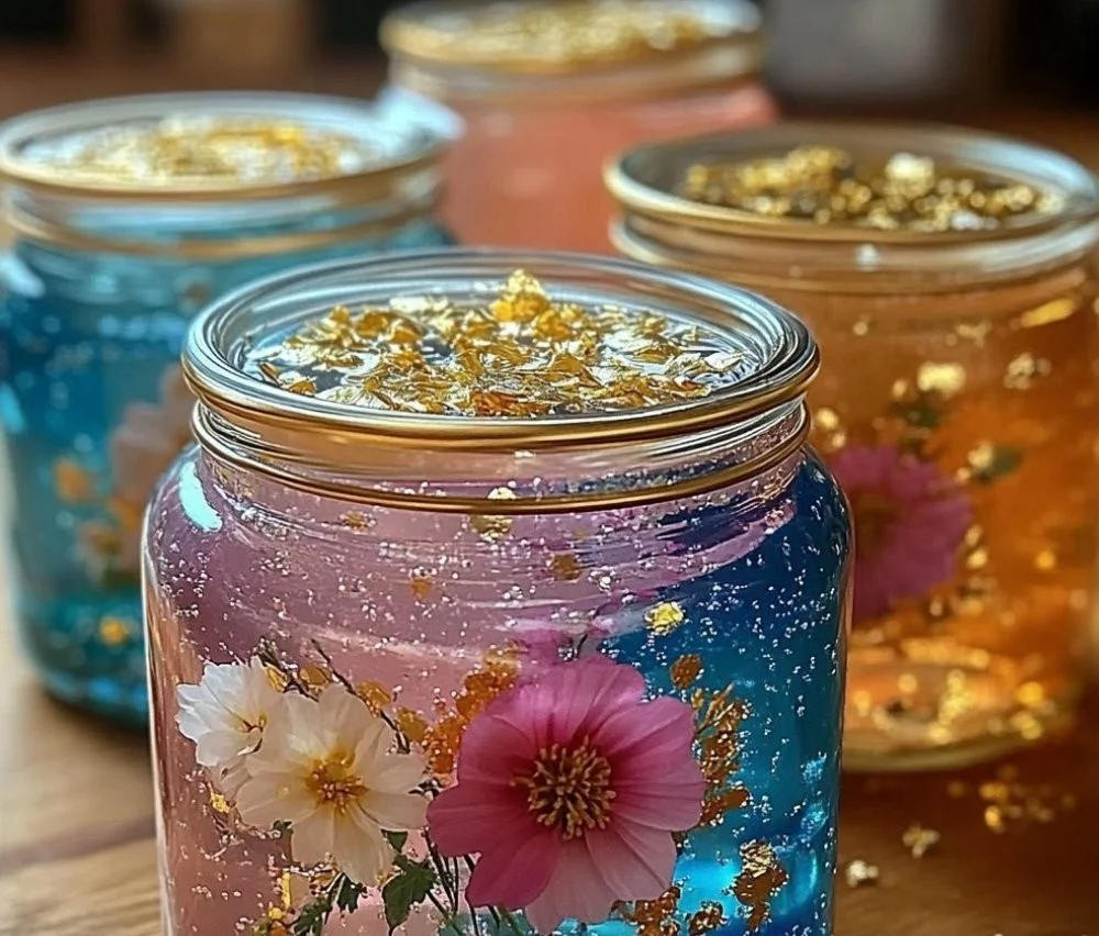 Homemade gel air fresheners in various colors and scents for natural fragrance.